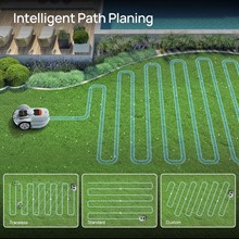 Inteligentne planowanie trasy, zarządzanie wieloma strefami i sterowanie głosowe
Orion X7 to zaawansowany robot koszący, który oferuje szereg inteligentnych funkcji, ułatwiających pielęgnację trawnika:  Dzięki zastosowaniu technologii RTK-GNSS i VSLAM, Orion X7 precyzyjnie planuje optymalną trasę koszenia, minimalizując czas pracy i zużycie energii, a jednocześnie zapewniając równomierne i dokładne cięcie. Co więcej, użytkownik ma możliwość ustawienia koszenia w pionowe lub poziome pasy, przypominające wzory na stadionach, co dodatkowo podnosi estetykę trawnika i nadaje mu profesjonalny wygląd.